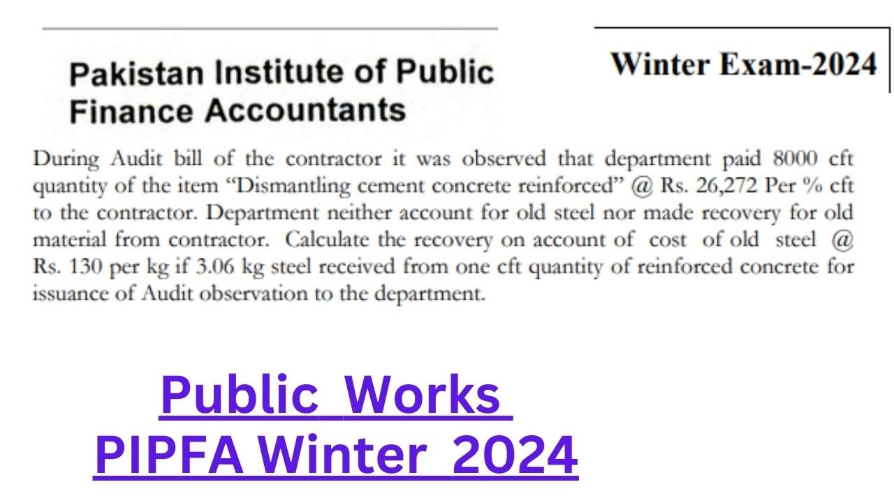 PIPFA Public works solved paper winter 20204 Local Fund Audit | PIPFA solved papers || Public works