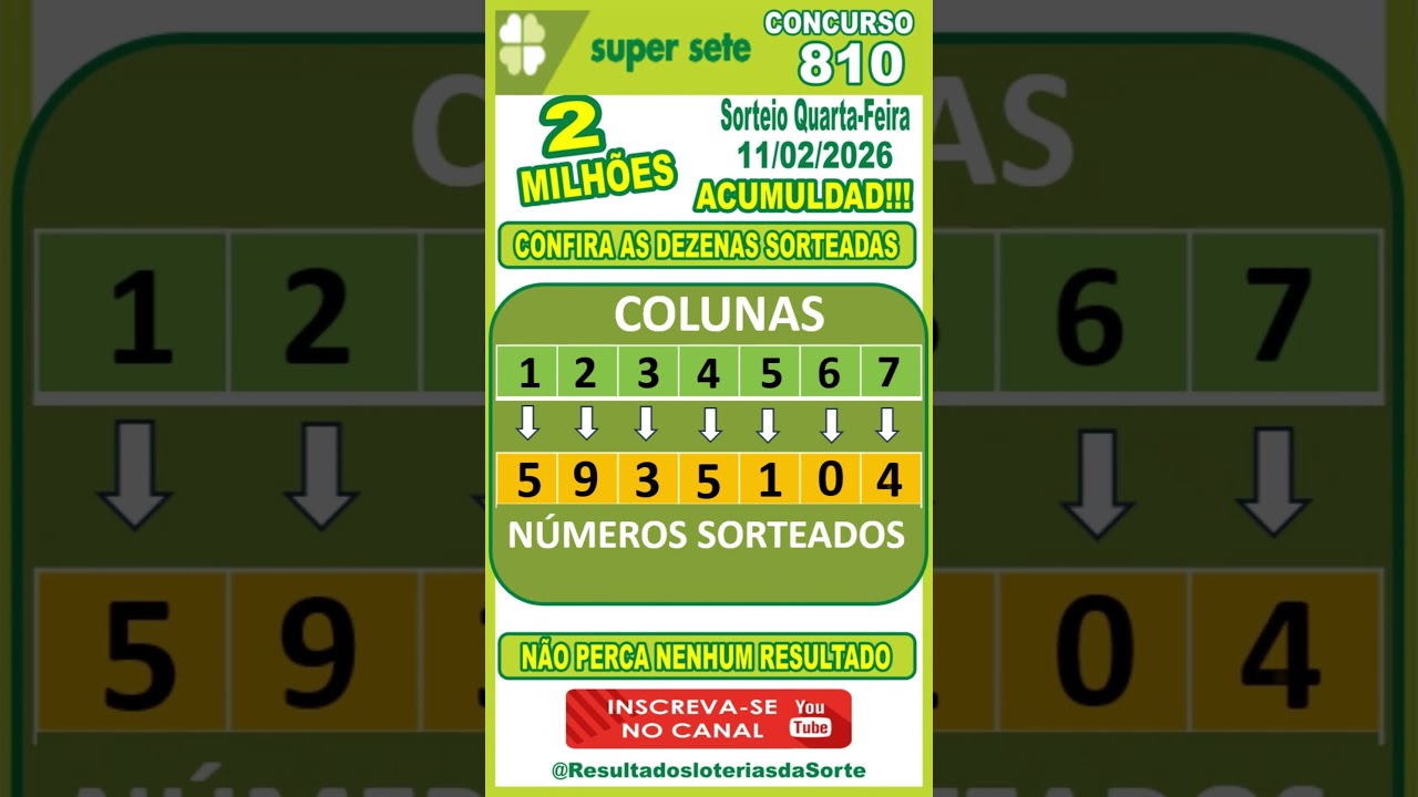 🔥Resultado Super Sete 810 &ndash; Confira os N&uacute;meros Sorteados  de Hoje (11/02/2026)🎲#shorts