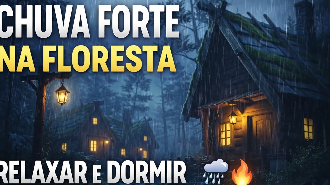 Chuva Forte na Vila da Floresta 🌧️🔥 Som de Chuva para Dormir, Relaxar e Aliviar a Ansiedade.