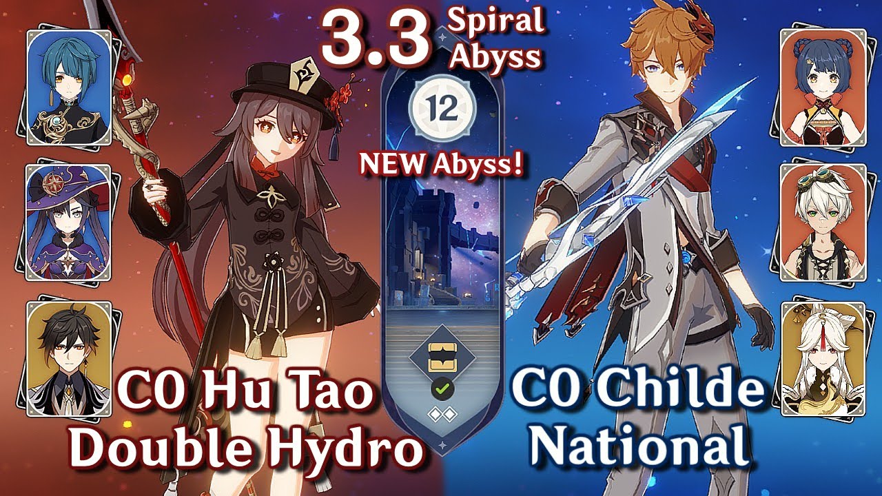 NEW SPIRAL ABYSS 3.3! C0 Hutao Double Hydro & C0 Childe National | Floor 12 9 Stars | Genshin Impact