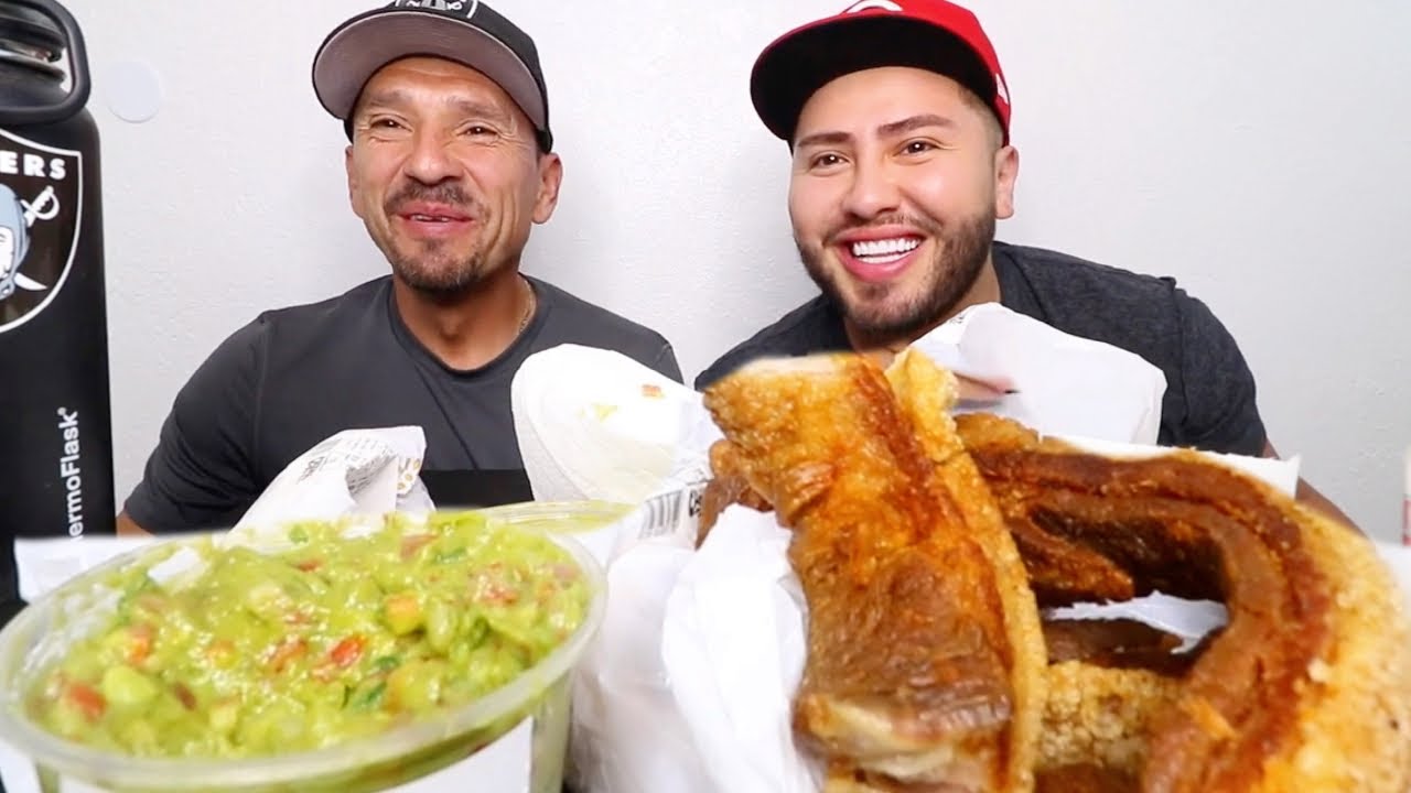 Chicharrones (Pig Skin) + Crema Mexicana MUKBANG w/ MY DAD!