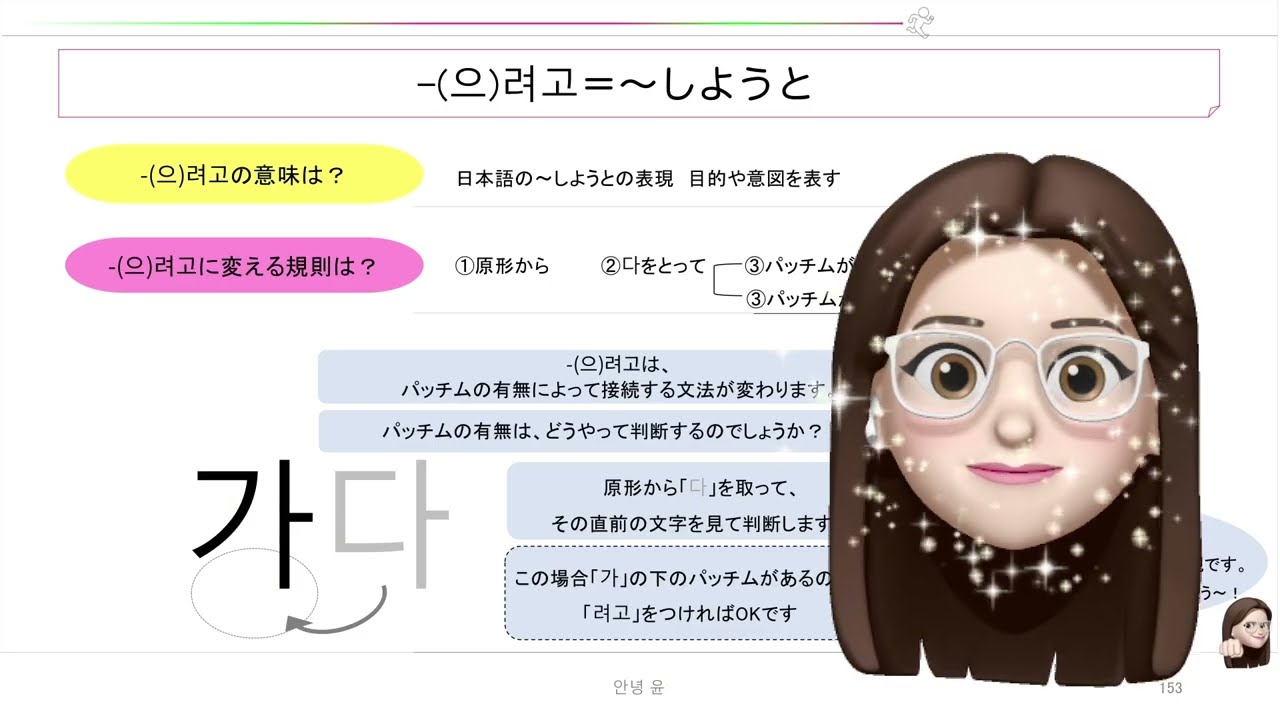 【안녕 윤】【アンニョン ユン】-  p153-164 子音ㅇ+ㄹの表現 【-(으)려고】