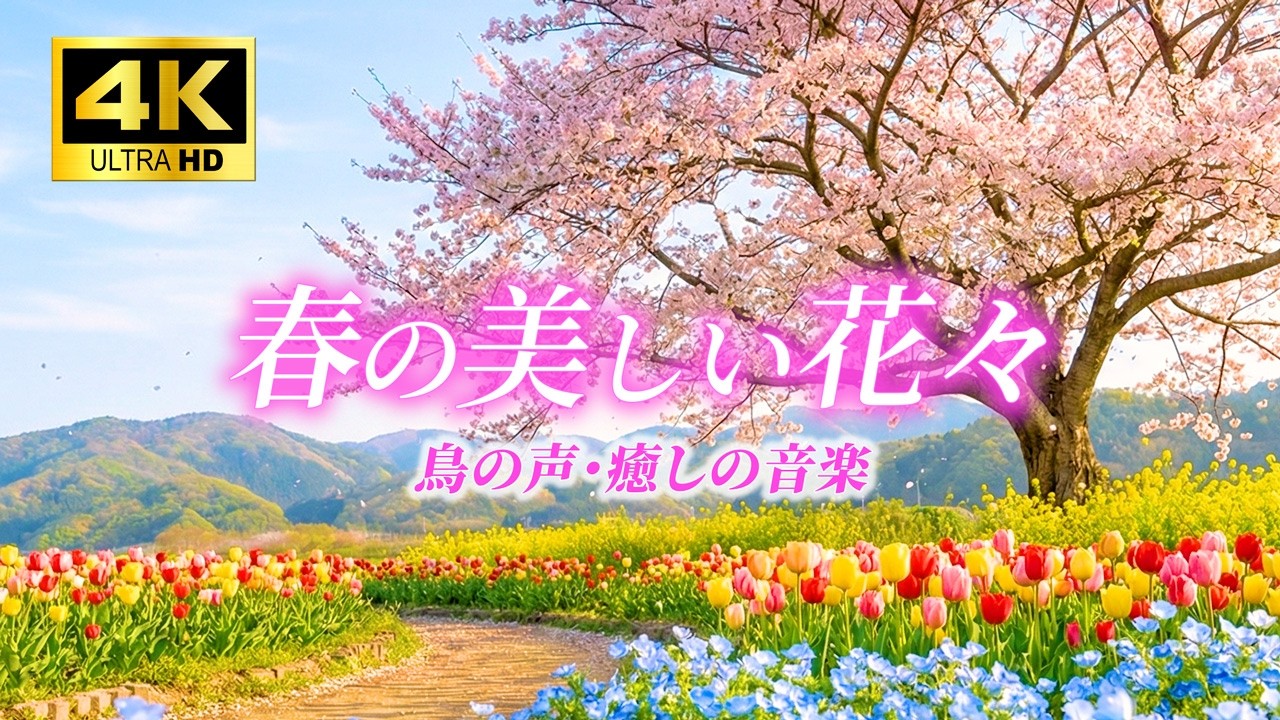 【癒しの4K動画】春の花と自然｜Spring Flowers｜【睡眠用BGM・リラックス動画】｜ Ambient TV for Living Space & Relaxing