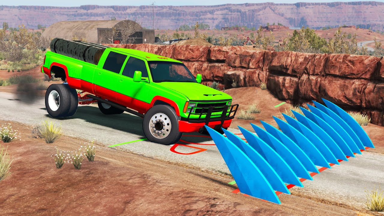 Cars Trucks vs Spikes #7 | BeamNG.DRIVE