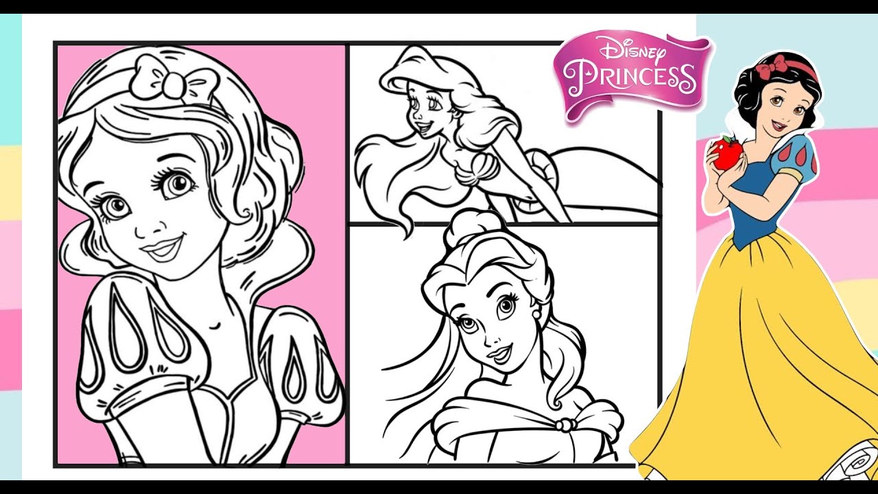 DISNEY PRINCESSES Coloring Page Fun RAPUNZEL SNOW WHITE ARIEL BELLE Coloring Book - In Markers