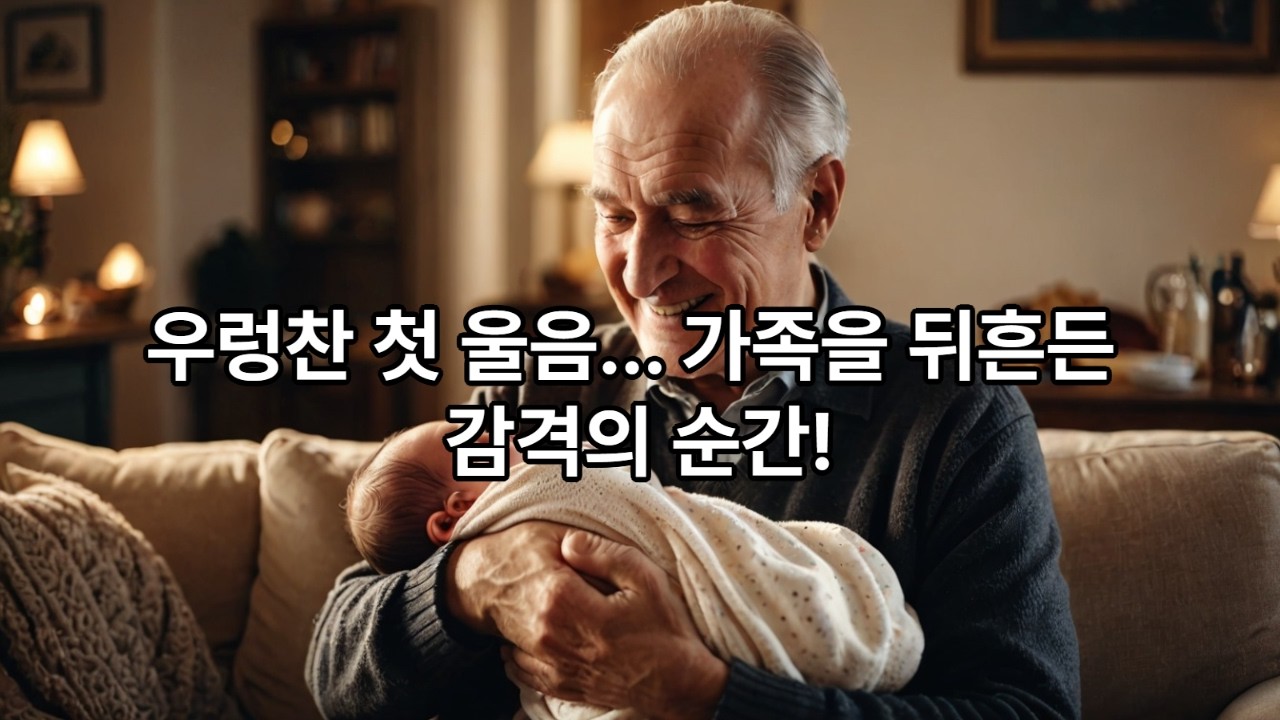 예쁜 손주를 보느라 주체할 수 없는 기쁨의 할아버지