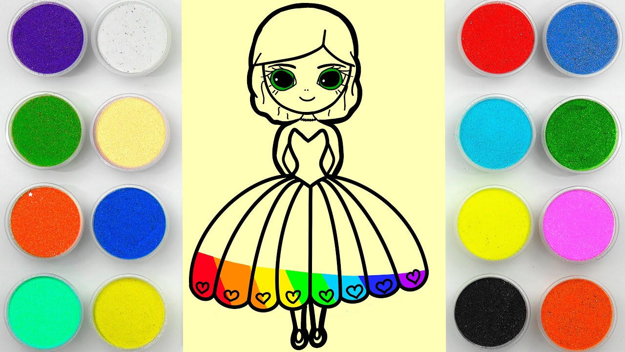 Sand painting princess in a beautiful dress coloring