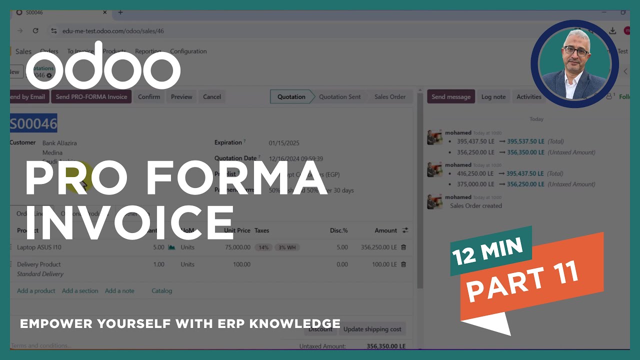 Pro Forma Invoice at Odoo 18 - شرح تفصيلي لكيفية إصدار فواتير أولية للعملاء من خلال سستم أودوو 18
