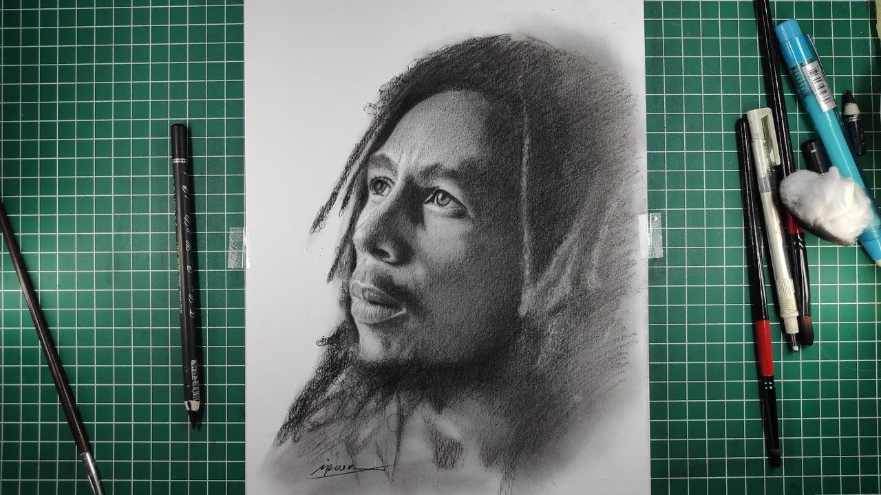 BOB MARLEY Drawing Charcoal