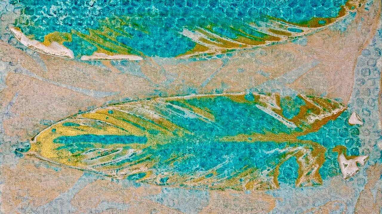 EXCITING NEWS! and a Botanical Imprint with Turquoise And Gold!  Acrylic Painting Tutorial