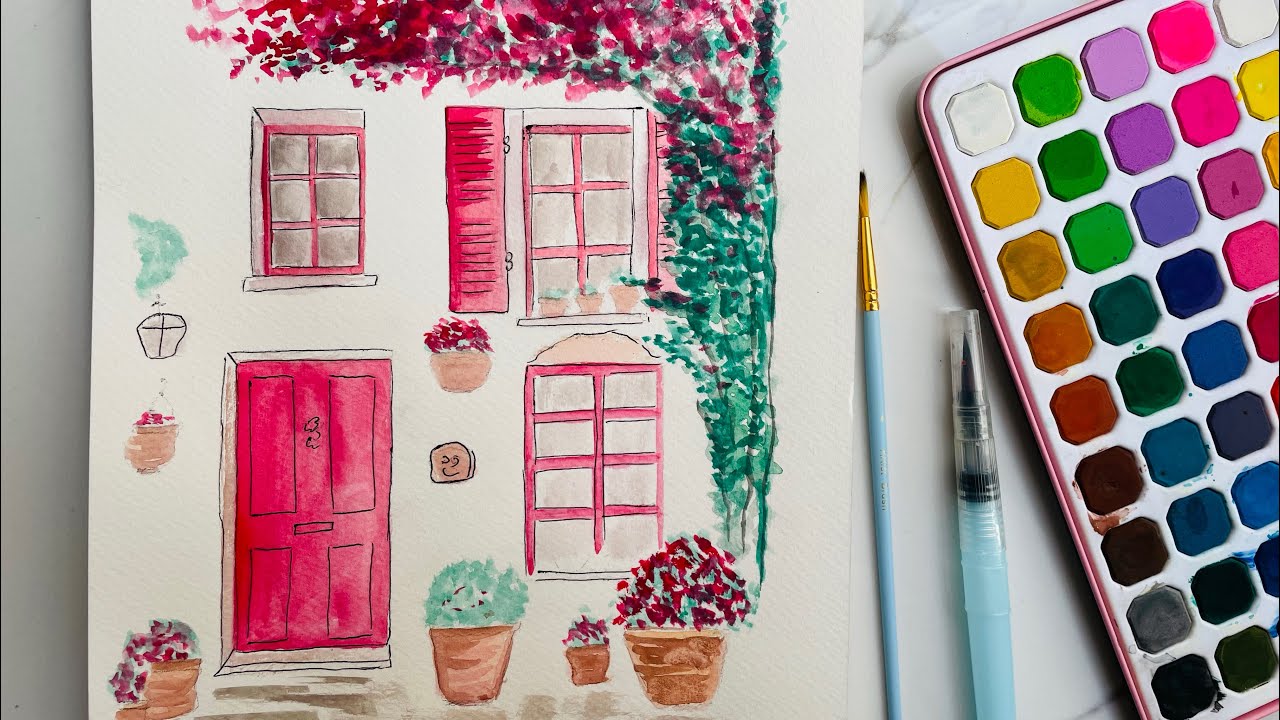 How To draw Simple Flower House #art #drawing #viral #painting #watercolor #artist #video #new 