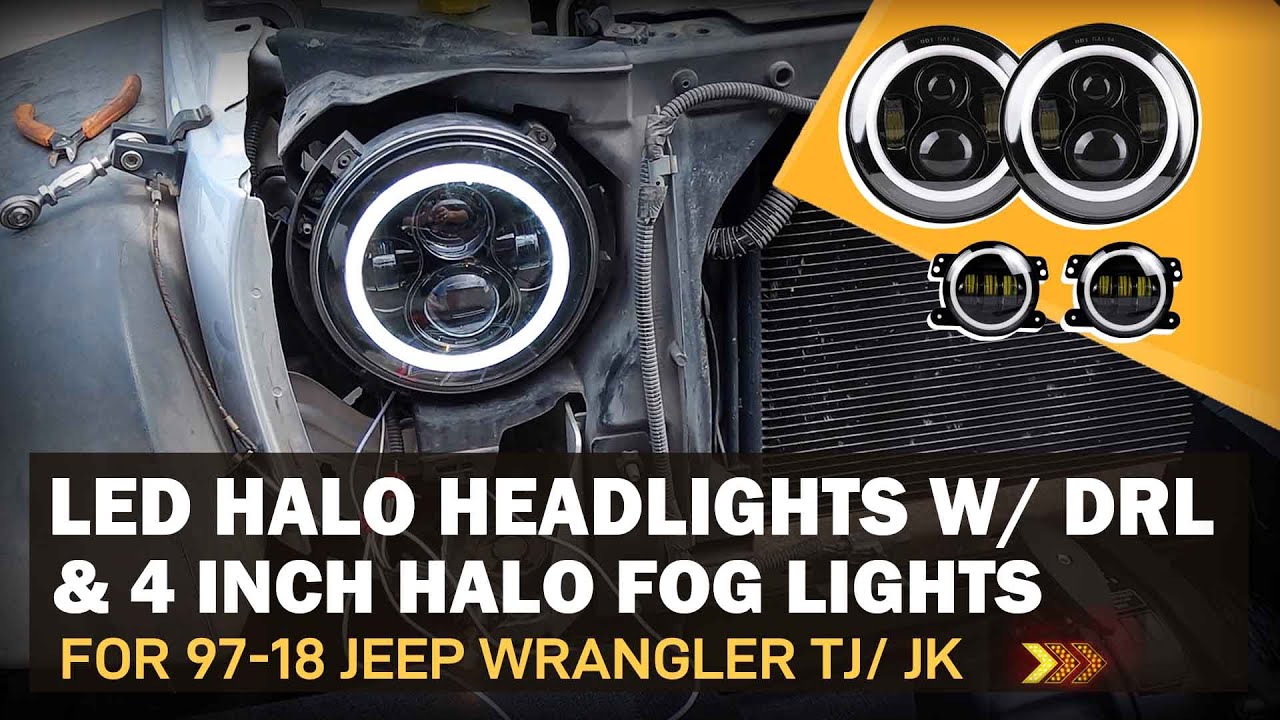 97-18 Jeep Wrangler JK/TJ LED HALO HEADLIGHTS & HALO FOG LIGHTS Installation Video | AMOFFROAD