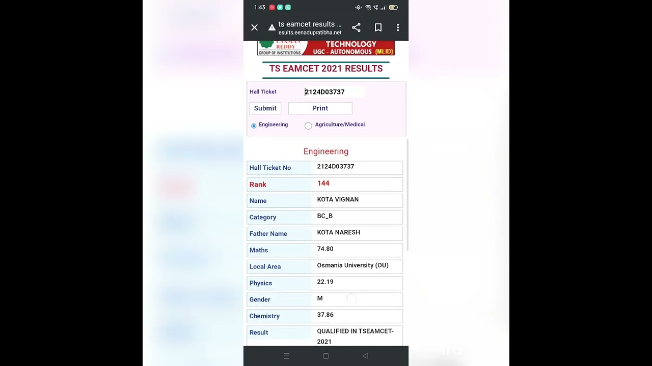 Ts eamcet 2021 marks vs ranks