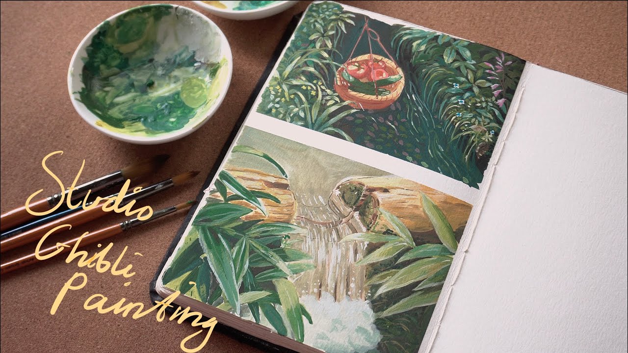 Paint with me || the river scenes from ghibli movies 🍃💦 slow and cozy painting process