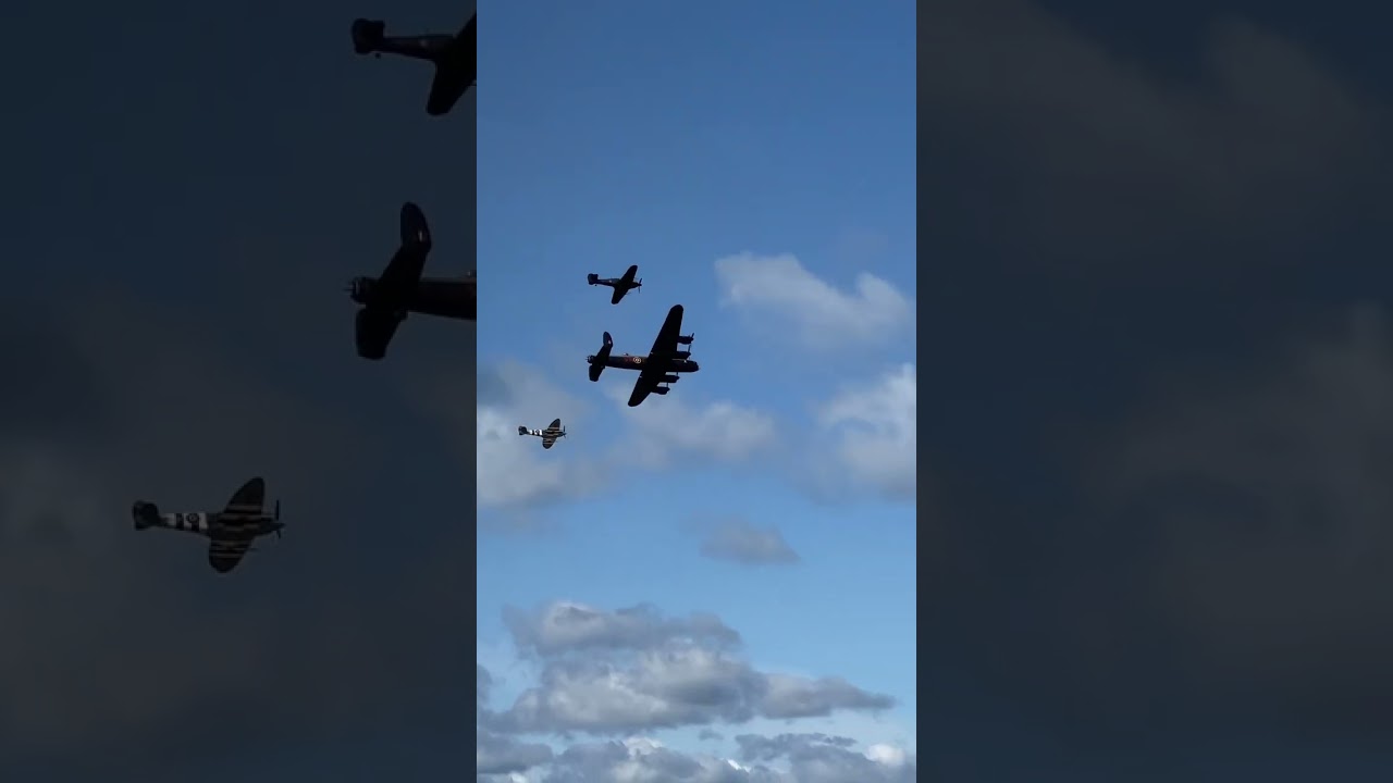 Lancaster bomber with spitfires at the Rhyl Airshow 2023