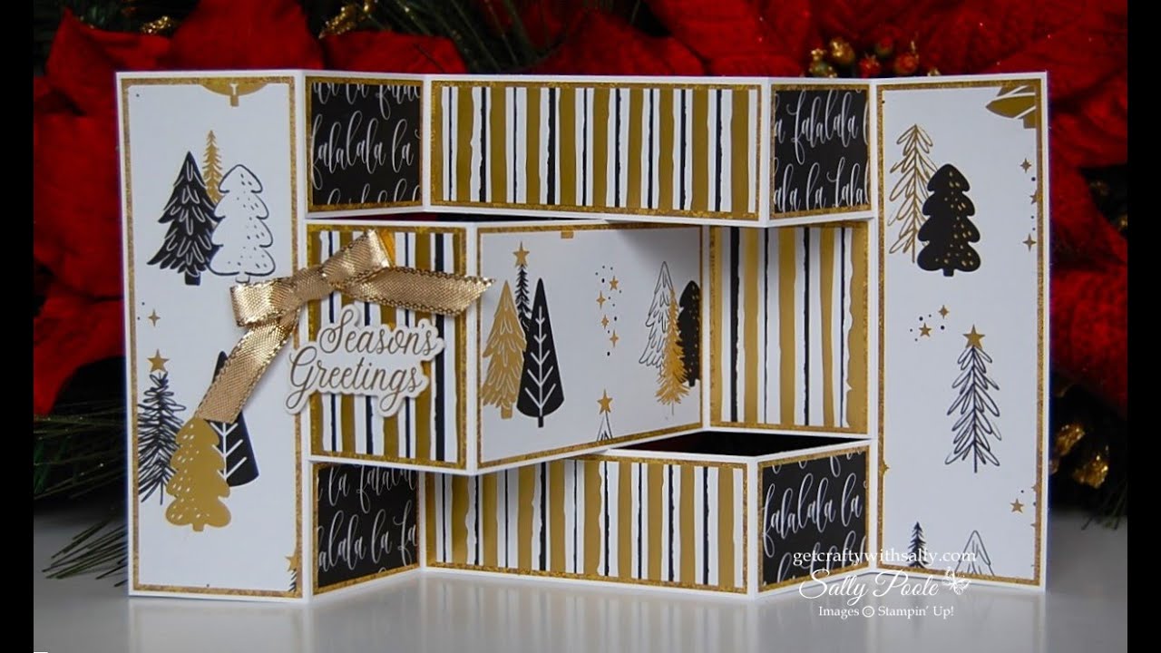 Веселая складная открытка с тремя жалюзи и надписью Stampin' Up! Современная рождественская цифро...