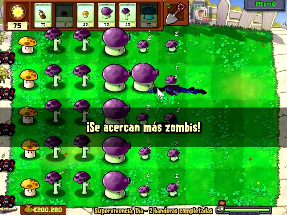 Plantas vs Zombies - Supervivencia: Día (solo con setas y grano de café)