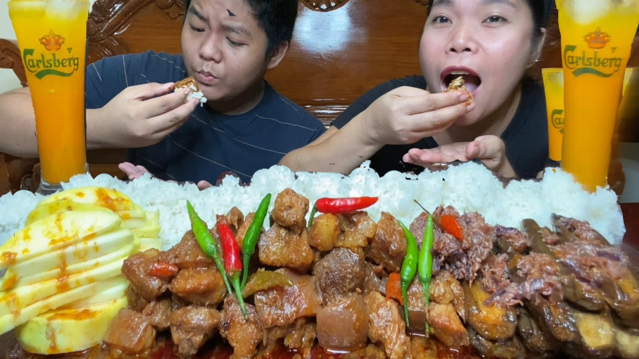 SPICY PORK BINAGOONGAN AT PRITONG TALONG WITH MANGGANG HILAW MUKBANG COLLAB w/@Hanimacetv