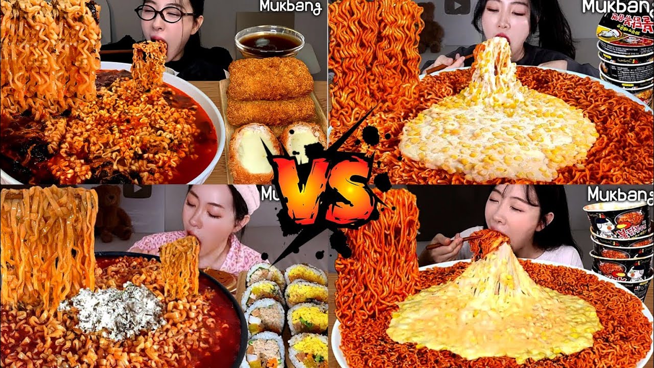 Spicy Ramen🍜 VS Cheese Corn Noodles 🍝 Mukbang Challenge || ASMR