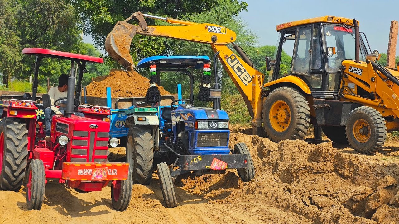 Jcb 3dx Eco Machine Loading Tractor Stuck in Mud Mahindra Eicher Kubota John Deere Massey