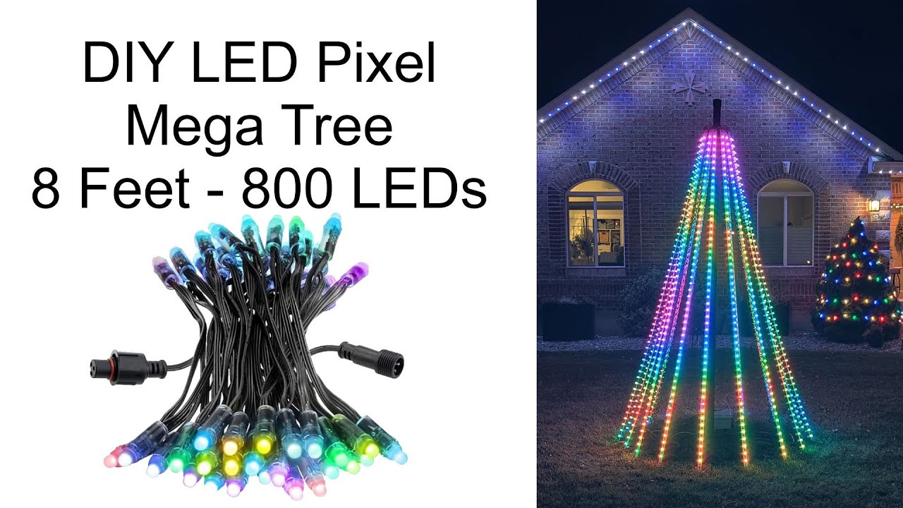 Самодельная светодиодная мега-елка Pixel LED. 2,4 м, 16 гирлянд, 800 светодиодов. Управляется ESP...