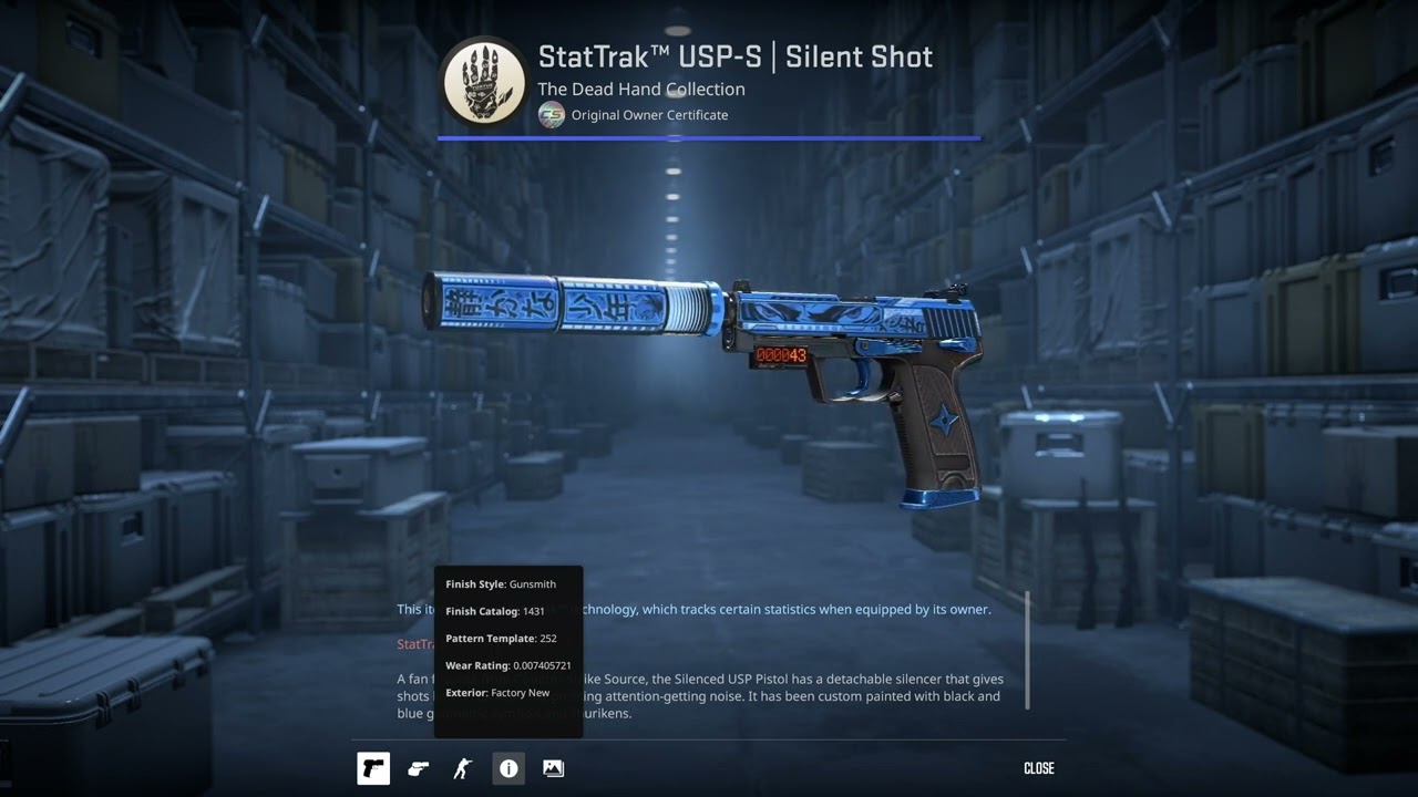 .007 Factory New StatTrak&trade; USP-S | Silent Shot
