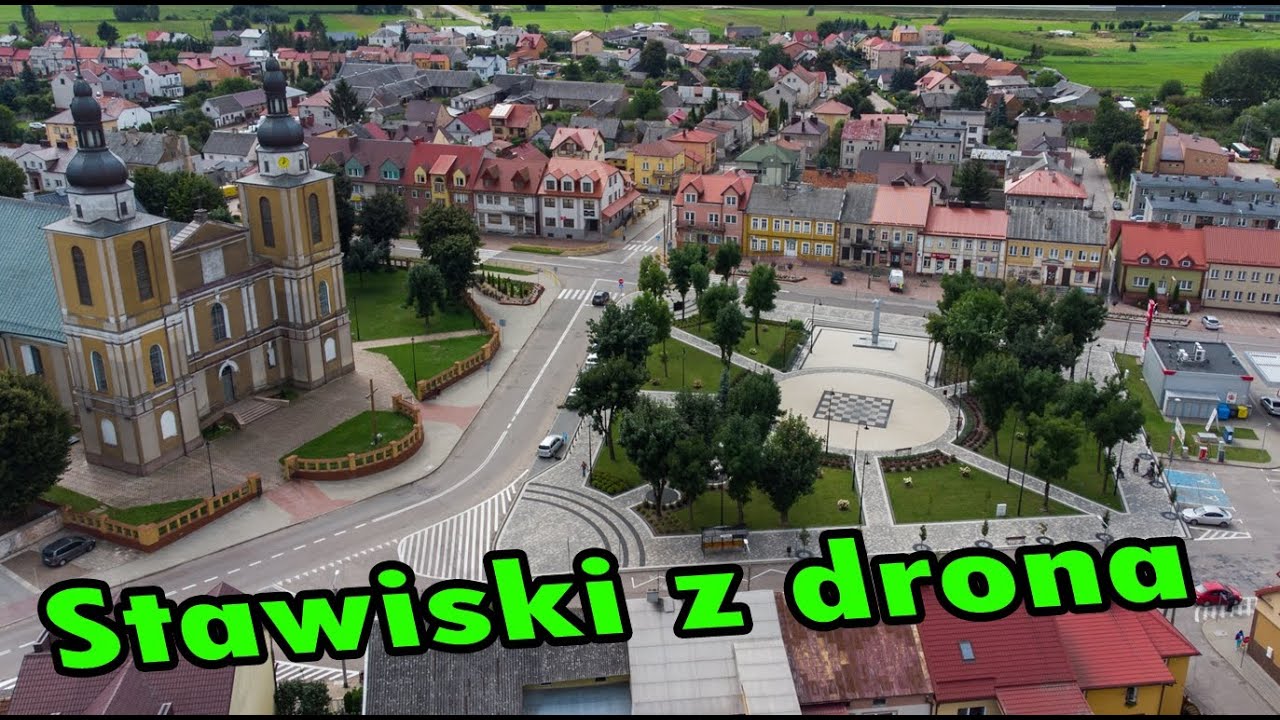 Stawiski z drona obwodnica kościół zalew