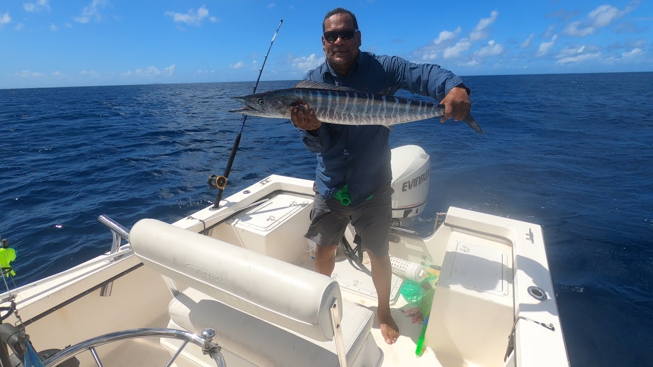 Saltwater fishing 100-300ft Aguadilla Puerto Rico. Wahoo!