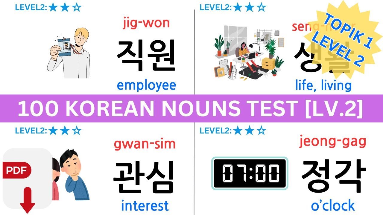 TOPIK I Level 1 & 2 Noun Vocabulary | 100 Must-Know Korean Nouns