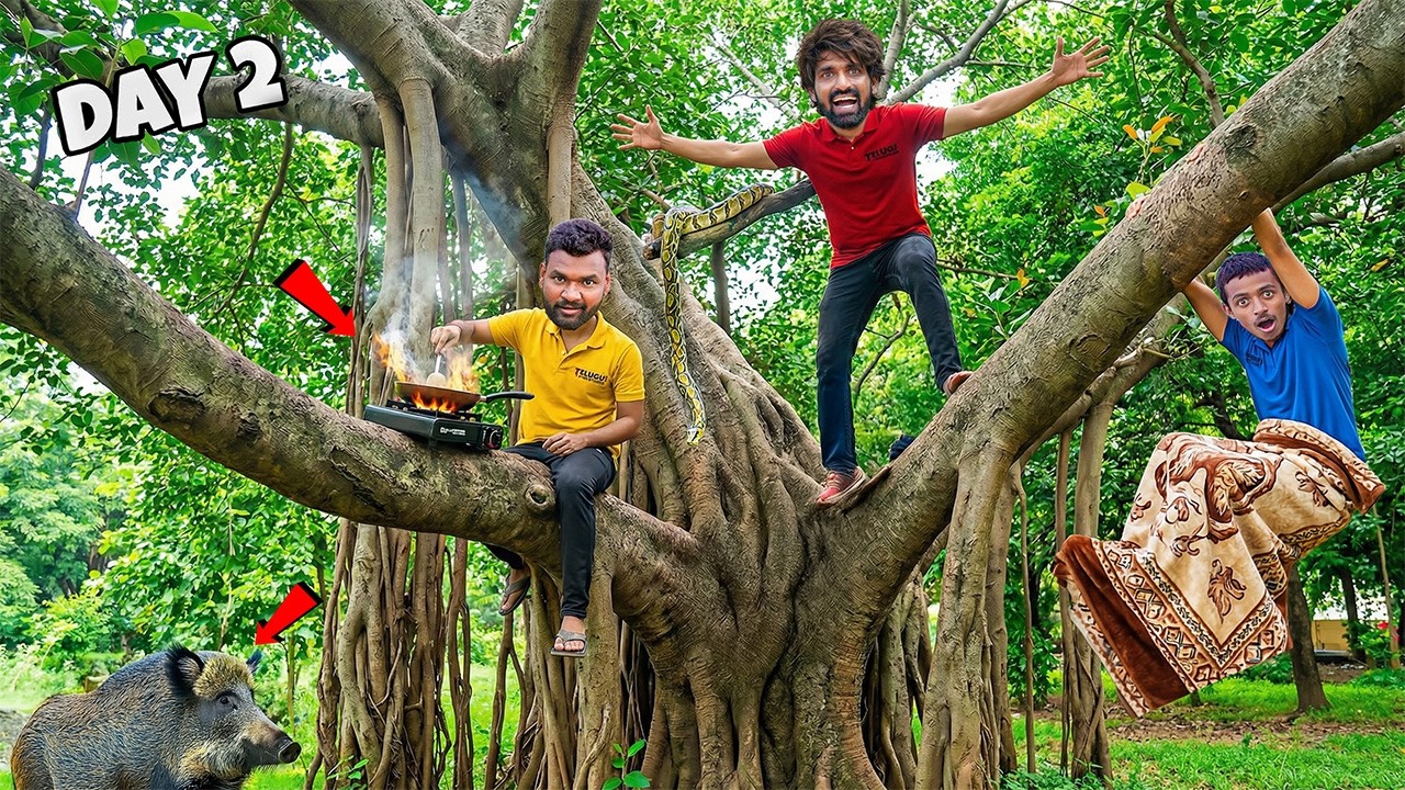 Overnight Survival Challenge on Banyan Tree 😱😱 ఊడల మర్రి చెట్టు మీద ఒక రాత్రి 😲😲 Telugu Adventures