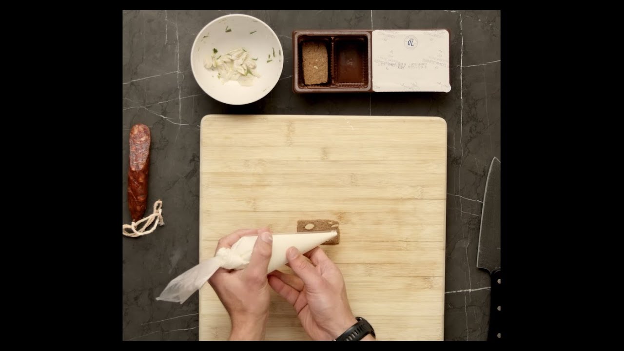 Food Hack: Almond Thins, razor clam, Greek yoghurt and chorizo