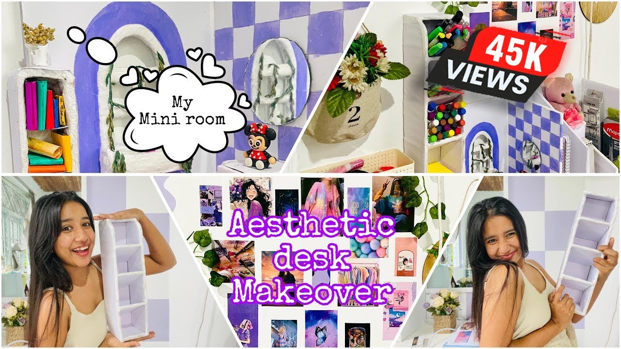 Aesthetic Desk Makeover 💜🎀/සිංහල/My mini room ✨🦄/ #studytablemakeover #aestheticdeskmakeover