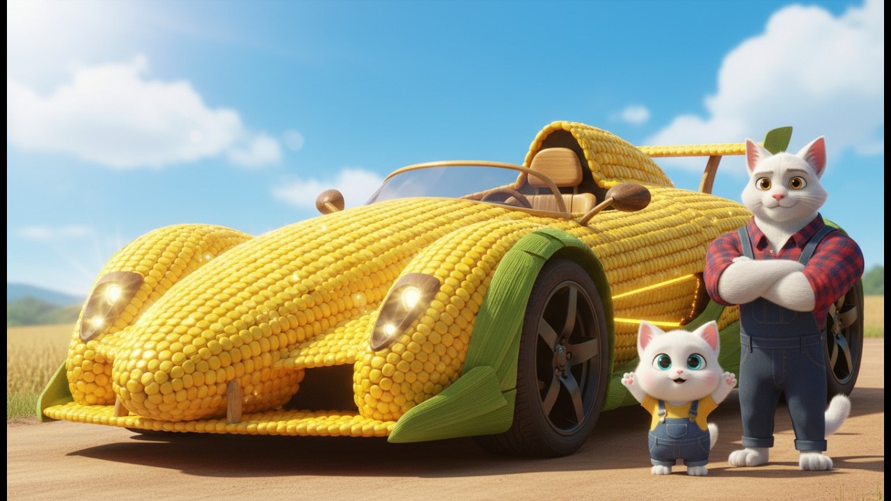 🌽 Papa Cat Built a RACE CAR From Corn ! 😱Vandal SMASHED It... Who Wins the Final Race? Cat Story