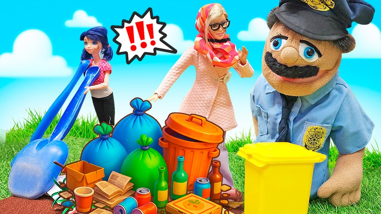 Marinette ile temizlik videoları! Marinette, bahçeden çıkan çöpleri yakıyor! Eğitici oyunlar