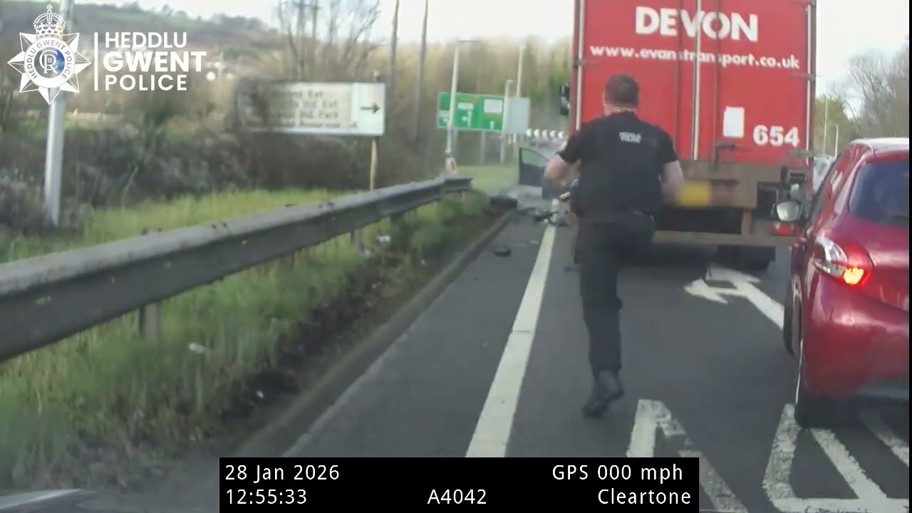 Gwent Police footage of a dangerous driver,