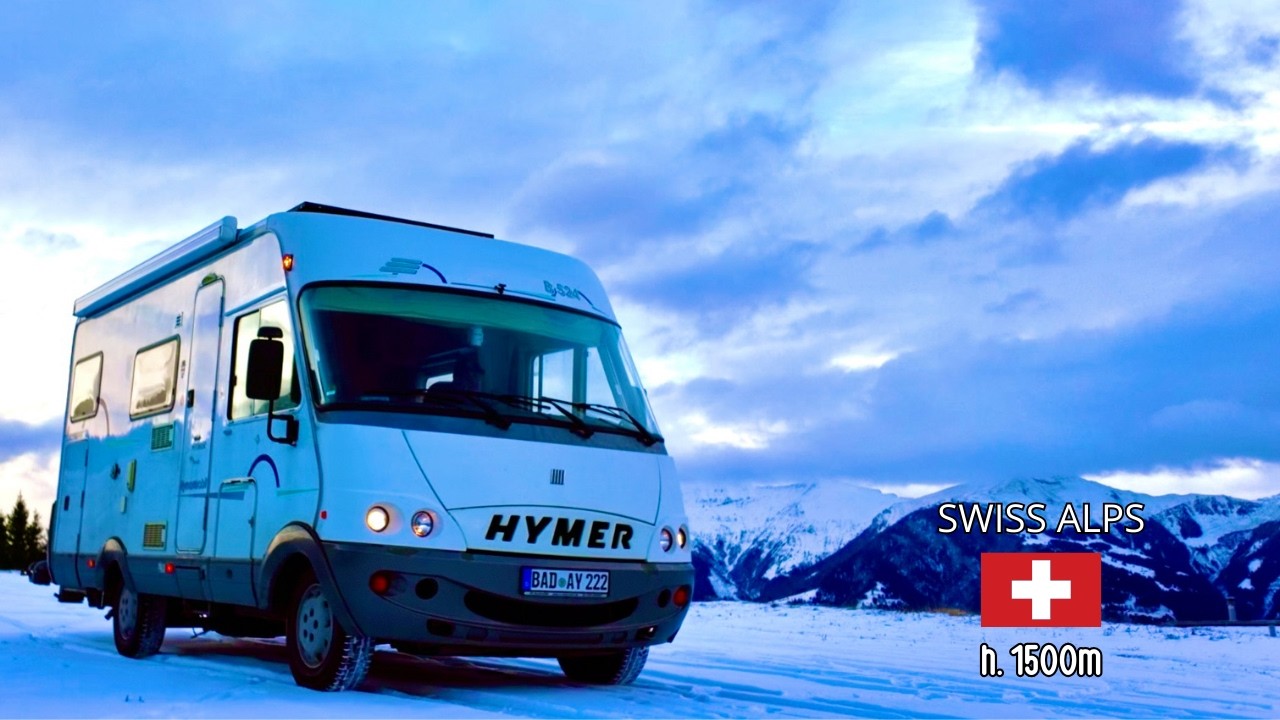 Заснеженные Швейцарские Альпы и ретро Hymer | Соло кемпинг | Звуки природы | ASMR