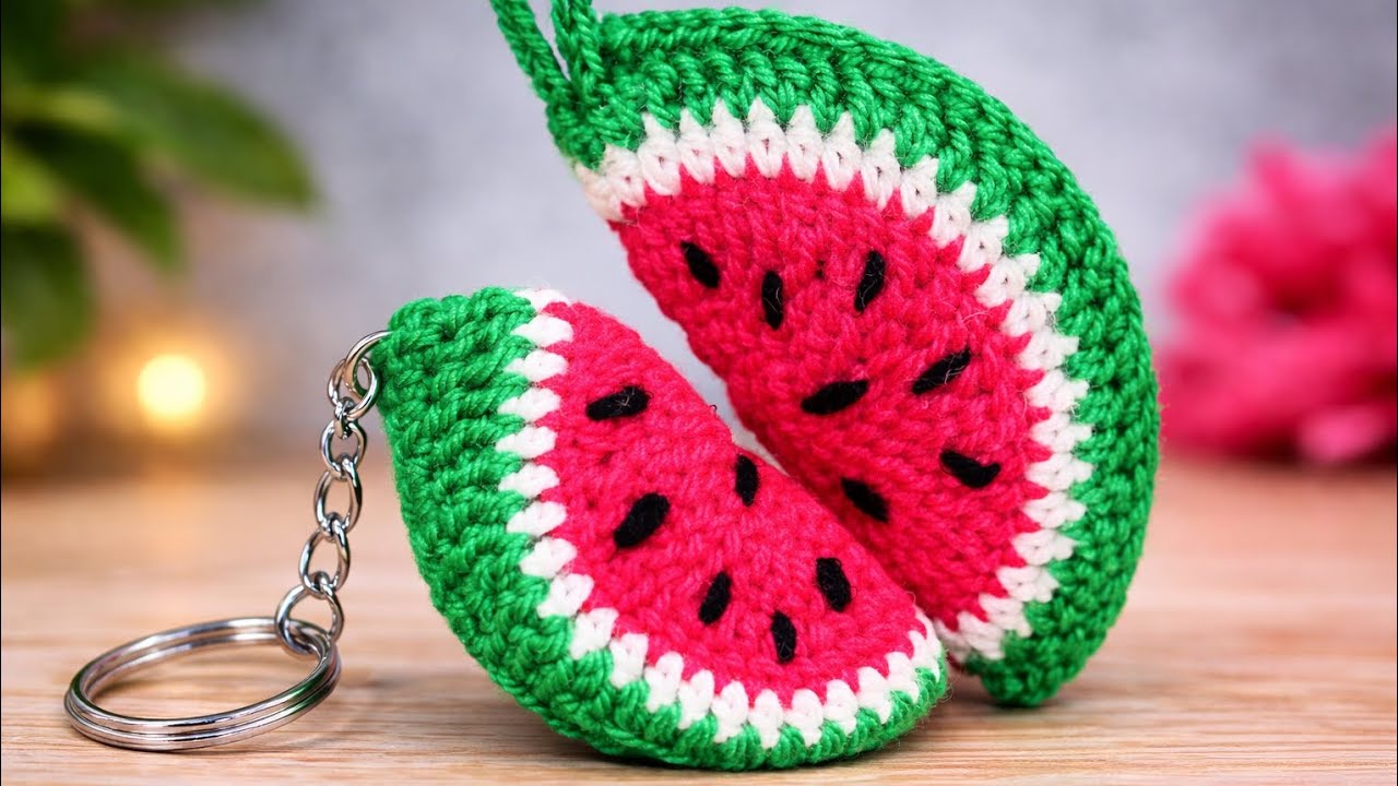 How to Crochet a Watermelon Keychain 🍉 | Easy Crochet Fruit Keychain Tutorial for Beginners | Hindi 