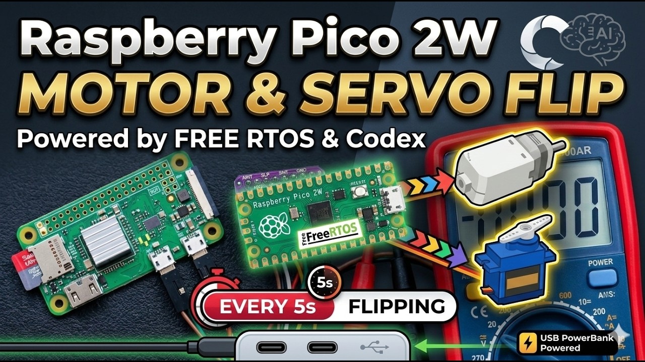 Raspberry Pi Pico 2W + Motor + Servo — FreeRTOS Motor Control (AI-Generated Code)
