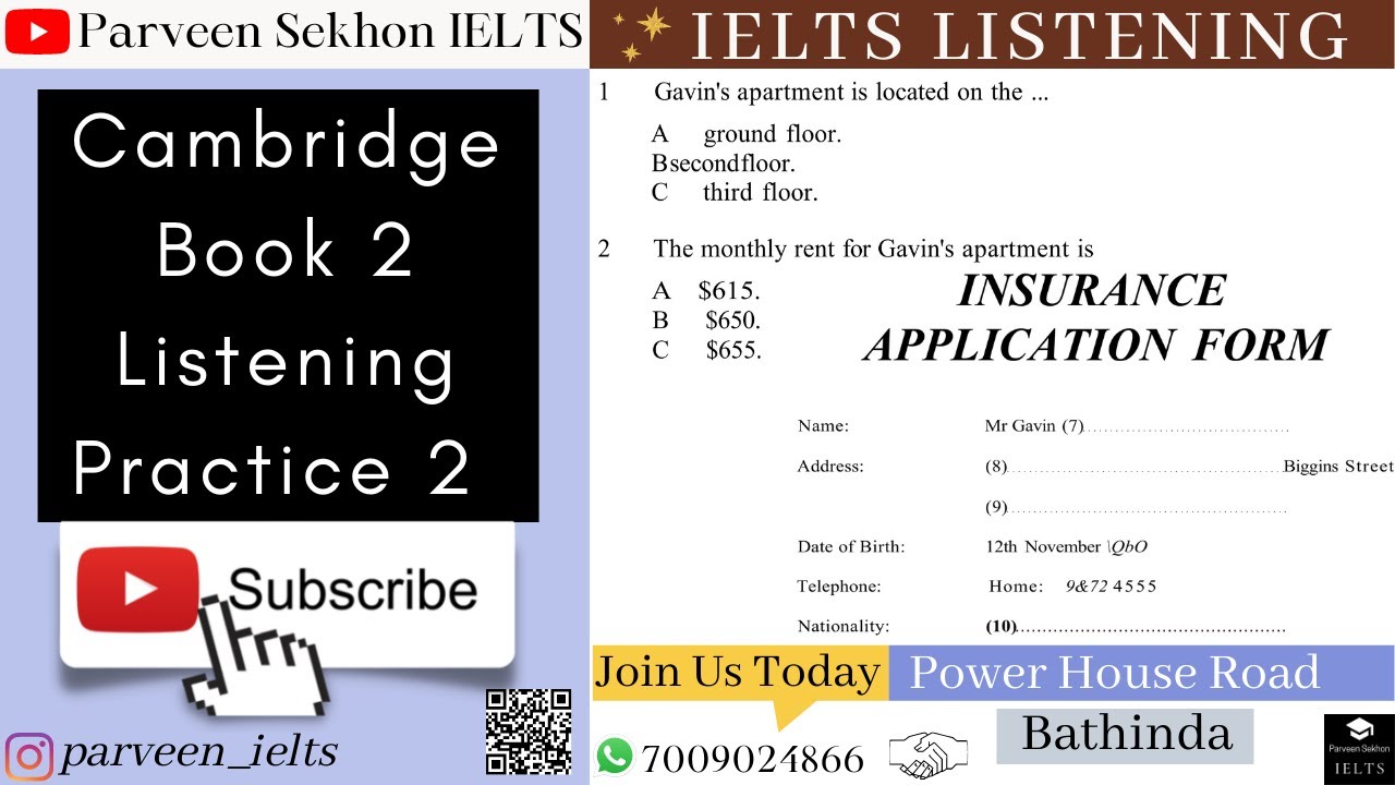 Insurance Application form Listening Answers | #ielts #ieltspreparation #ieltslistening #ieltsexam