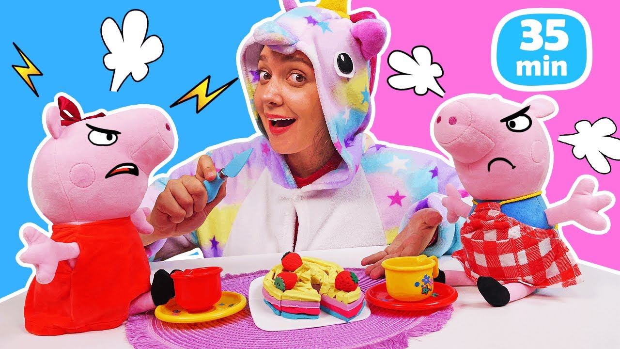 Aventures en cuisine🍪 Jeux avec Play-Doh. Peppa et George en peluche pour enfants