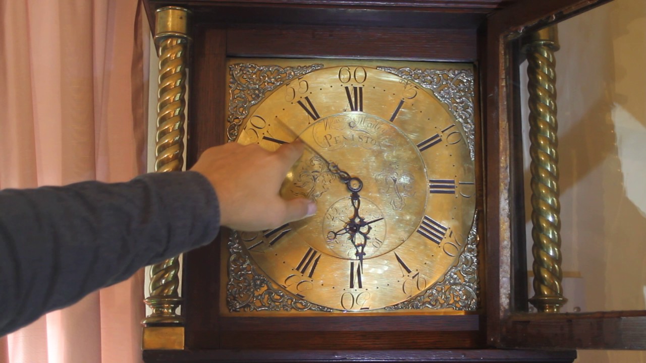 Antique 18th Century 'Mosley Peniston' Carved Oak Grandfather Clock 208 cm