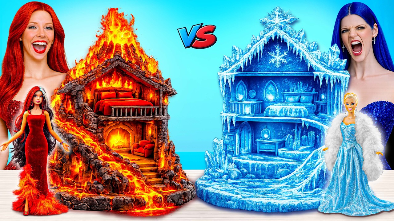 FIRE vs ICE Dollhouse Challenge | We Build Amazing Dollhouse by DiLi World