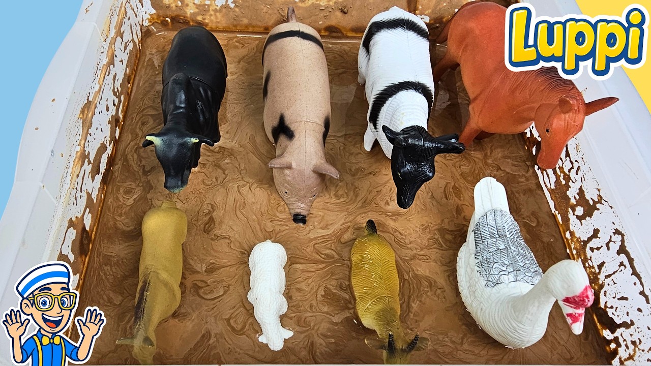 Nomes e Sons dos Animais da Fazenda 🐄 Brinquedos Presos na Lama!