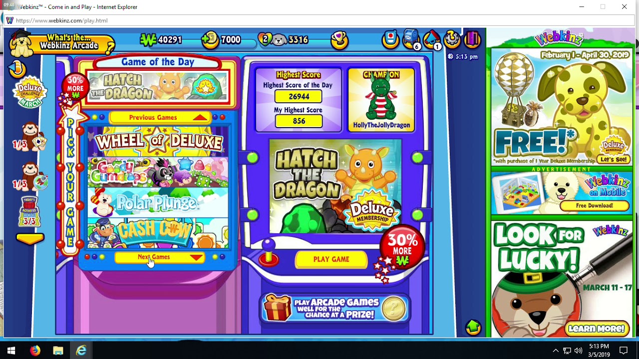 Playing Random Webkinz Arcade Games