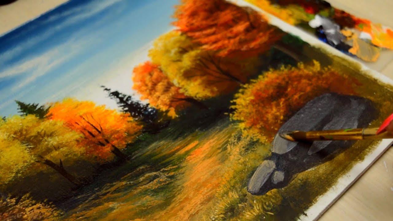 🍂🍁Atmospheric Fall Landscape/Acrylic Painting/Painting Techniques#
