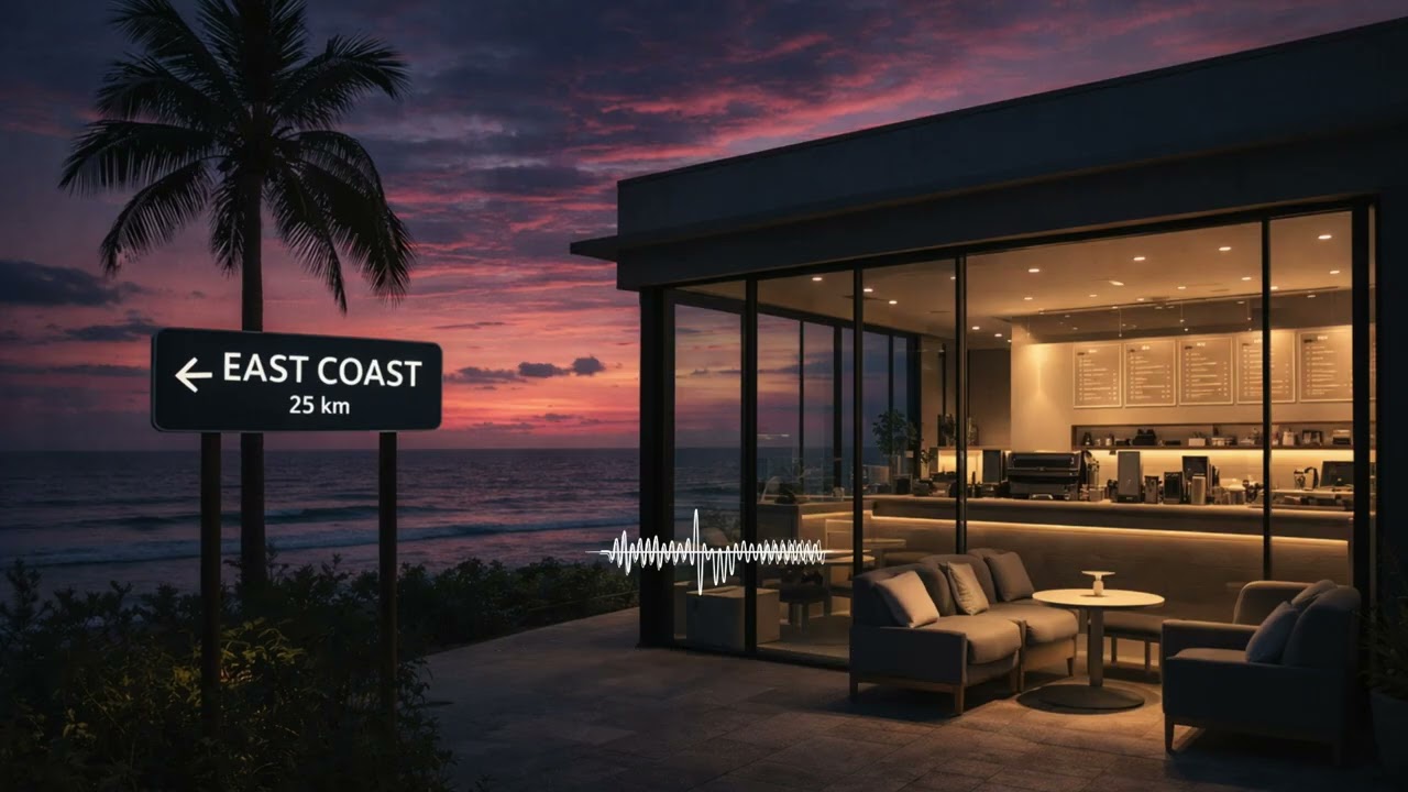 you're unwinding after work with city pop and ocean waves