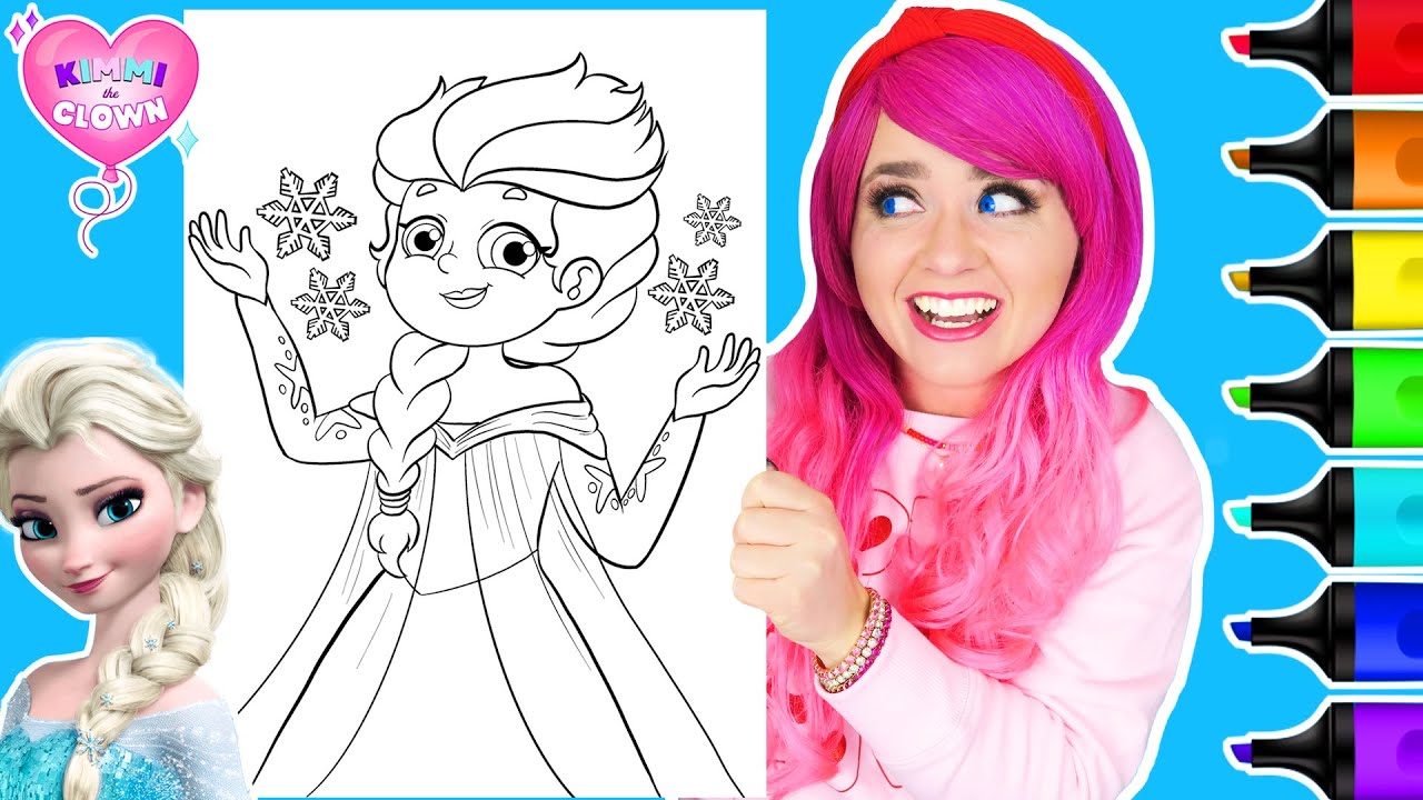 Coloring Kimmi as Elsa from Frozen | Kimmi The Clown Let's Dress-Up! Coloring Book Page