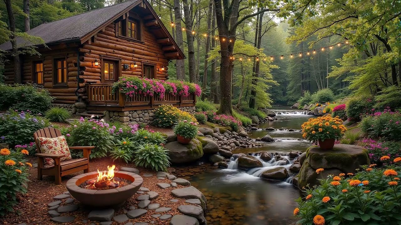 Beautiful Piano Relaxing Music Stress Relief 🌼Campfire & Calm River Sounds for Meditation