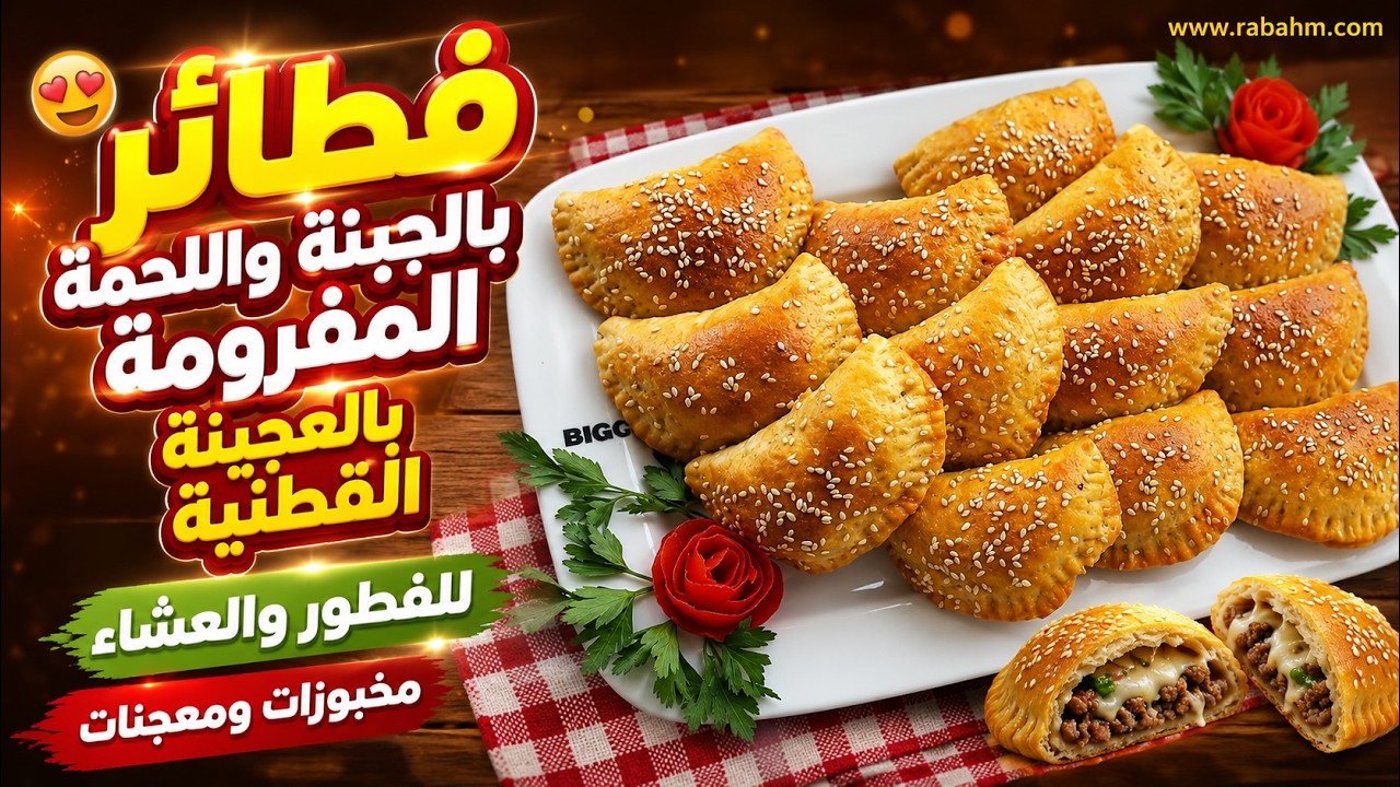 فطائر بالجبنة واللحمة المفرومة بالعجينة القطنية للفطور والعشاء  مخبوزات ومعجنات