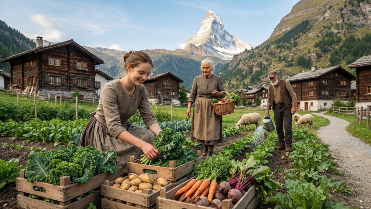 Swiss Farm Life in Zermatt  Kale Farming in a Car Free Alpine Village